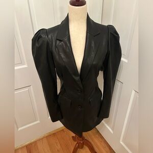 NWT ARIA COVE Faux Leather Blazer Black Puff Sleeves Women‎ Sz 2 US/Sz 6 UK